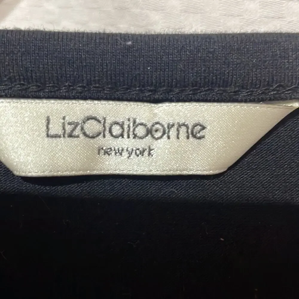 Liz Claiborne 2x black gold studded scoop neckline 3/4 sleeve vintage euc